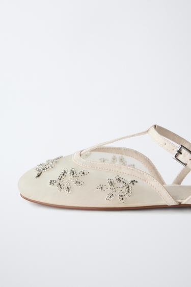 EMBROIDERED FANCY SLINGBACK BALLET FLATS - Ecru White by Zara - Image 6