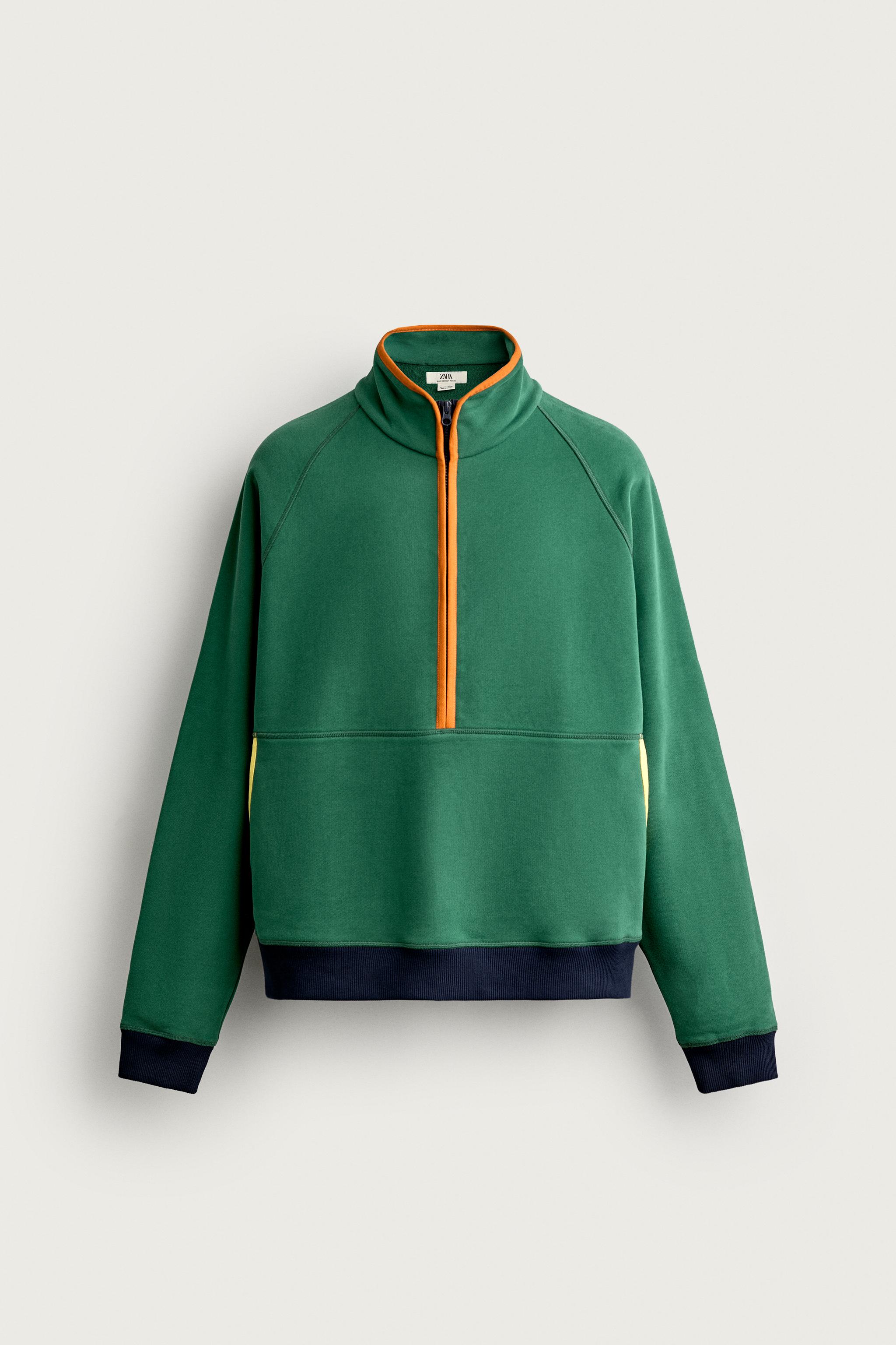COLOR BLOCK QUARTER-ZIP SWEATSHIRT — Green