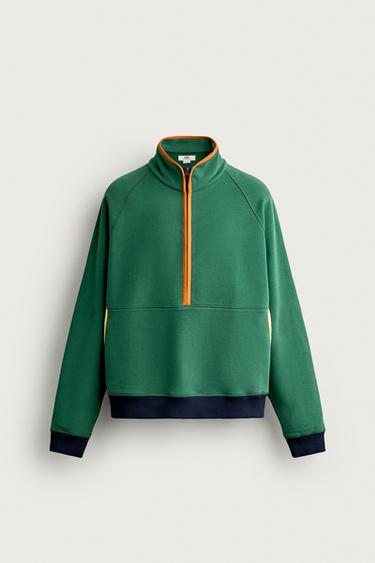 ТОЛСТОВКА С ВОРОТНИКОМ И МОЛНИЕЙ В СТИЛЕ COLOR BLOCK — ЗЕЛЕНЫЙ от Zara