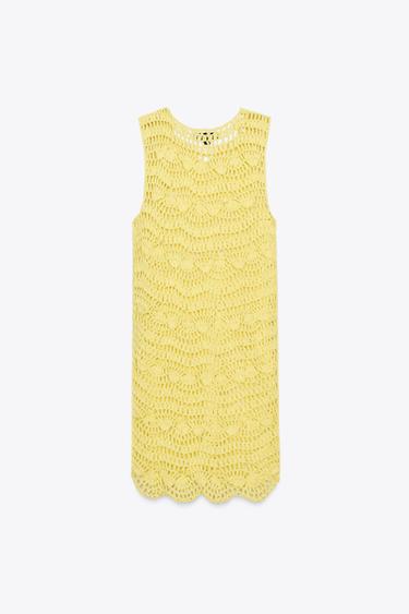 ROBE COURTE EN MAILLE OUVERTE - Jaune de Zara - Image 5