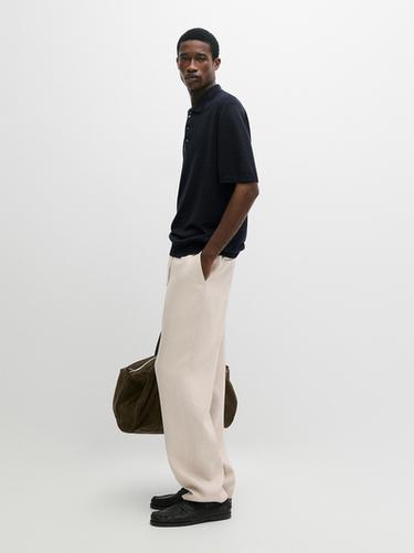 Zara Total look linen trousers with waist detail - Beige - Image 0