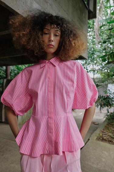 CHEMISE EN POPELINE À RAYURES - Rose de Zara - Image 2