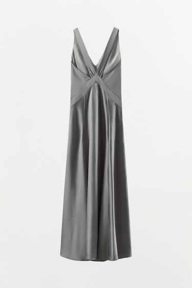 LONG SATIN DRESS - Grey by Zara - Image 6
