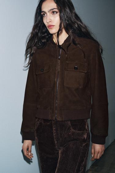 BOMBER EN CUIR DE DAIM ZW COLLECTION LIMITED EDITION - Chocolat de Zara - Image 1