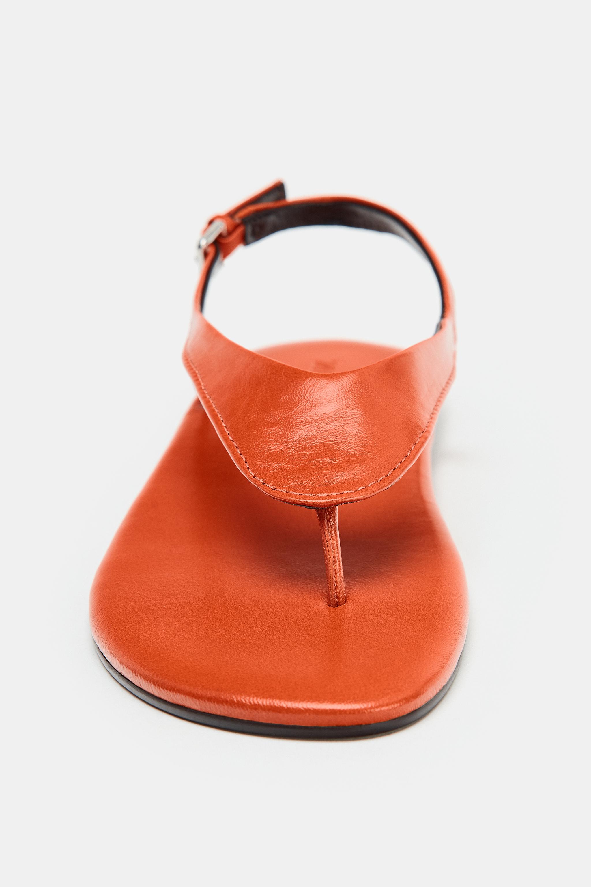 LIMITED EDITION フラットレザーサンダル - オレンジ | ZARA Japan / 日本