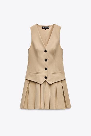 BOX PLEAT WAISTCOAT DRESS - Beige by Zara
