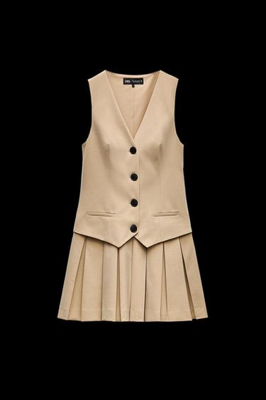WESTENKLEID MIT KELLERFALTEN - Beige von Zara - Bild 0