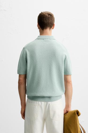 POLO EN MAILLE STRUCTURÉ - Bleu clair de Zara - Image 2
