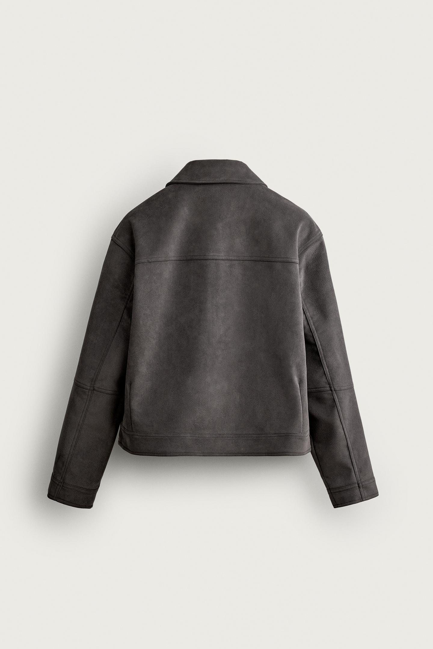 Мужская куртка Zara Suede-Effect Jacket with Frog Fastening, цвет: Антрацитовый серый — фото 8