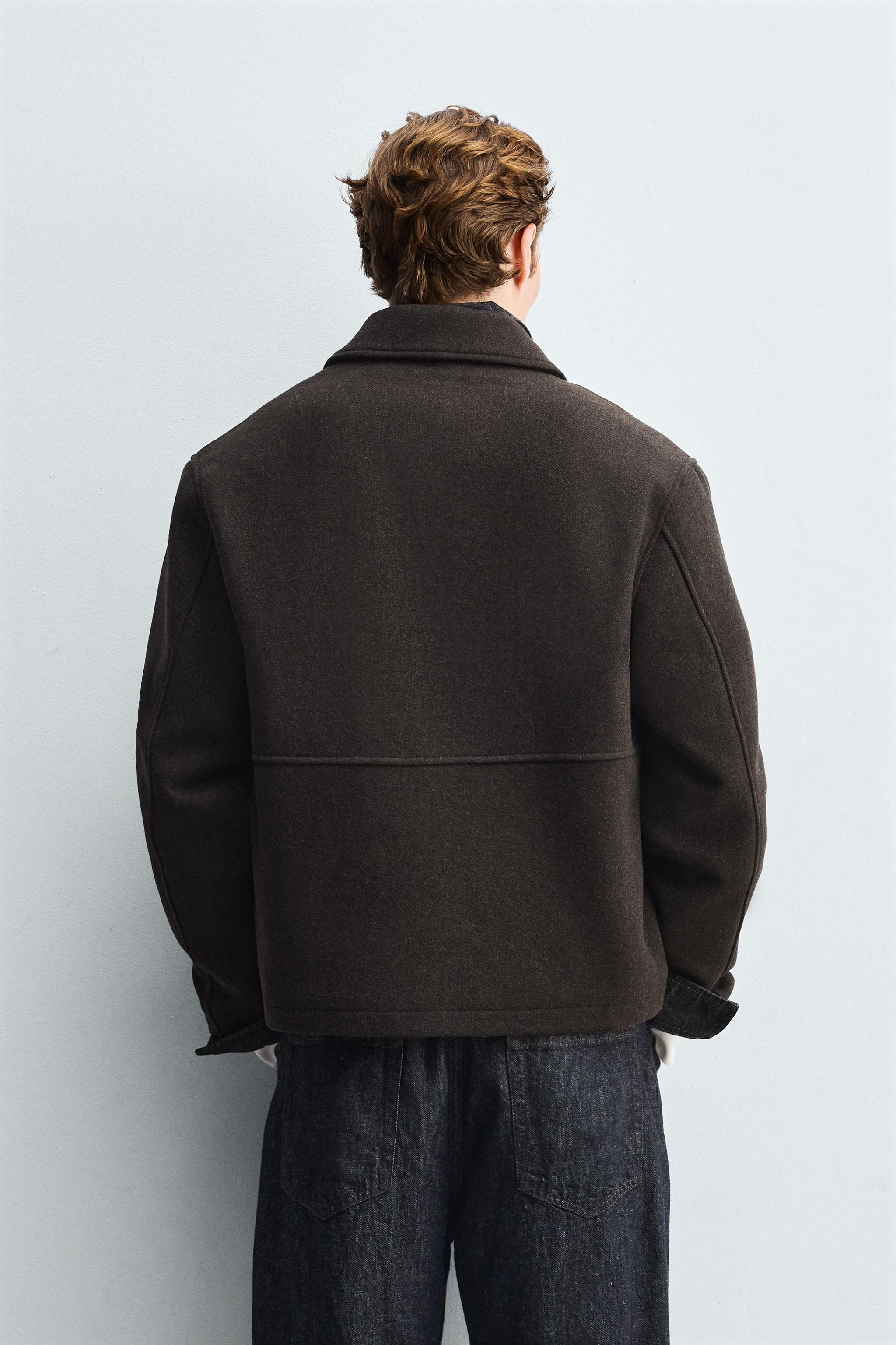 テクスチャー ジップアップジャケット - ブラウン | ZARA Japan / 日本