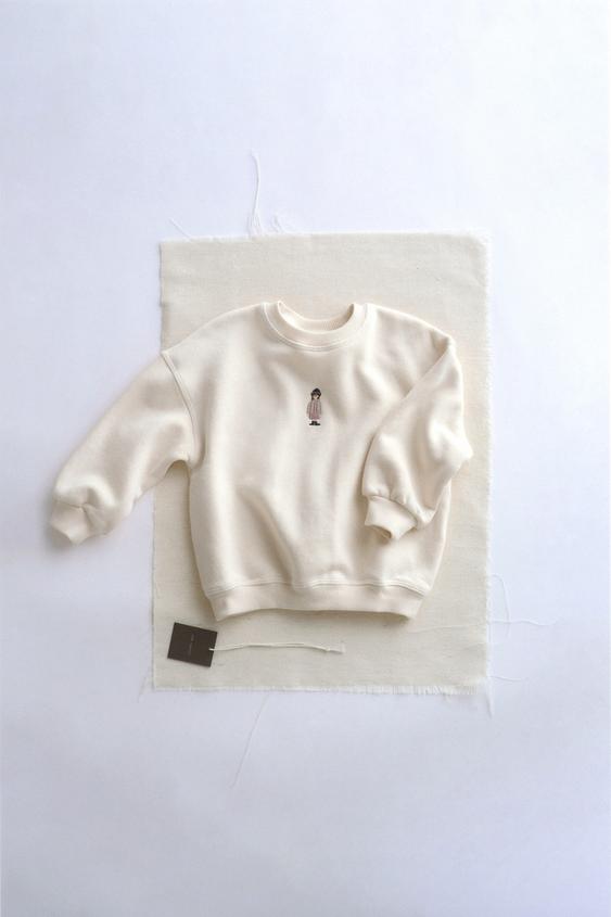 Sweat Zara Fille Beige Avec Motif Imprimé - Taille 4-5 Ans - Mélange De Coton
