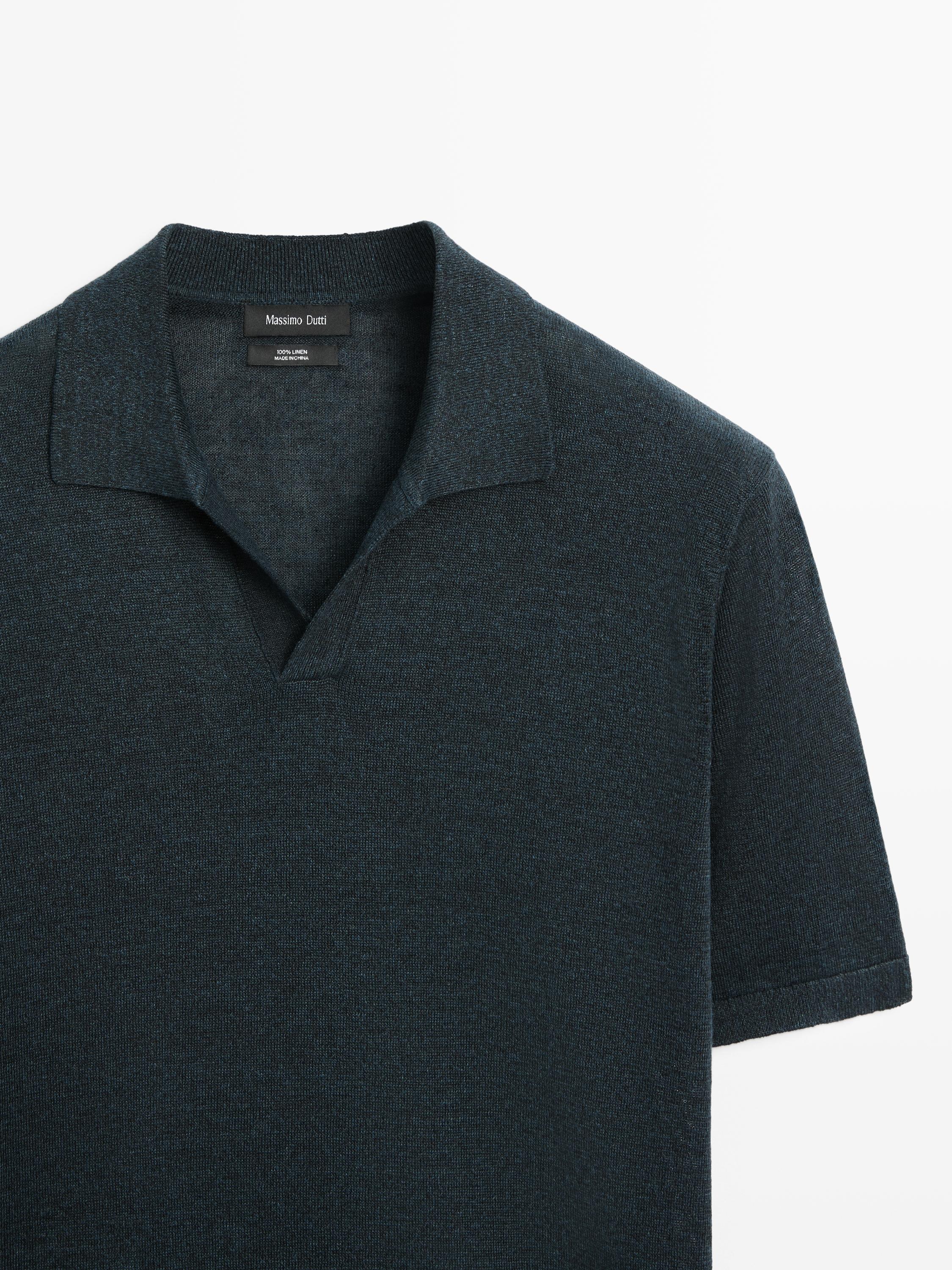 Pull polo en lin à col V