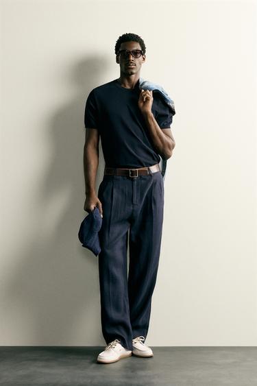 CAMISETA PUNTO MEZCLA VISCOSA - Marino oscuro de Zara - Imagen 0