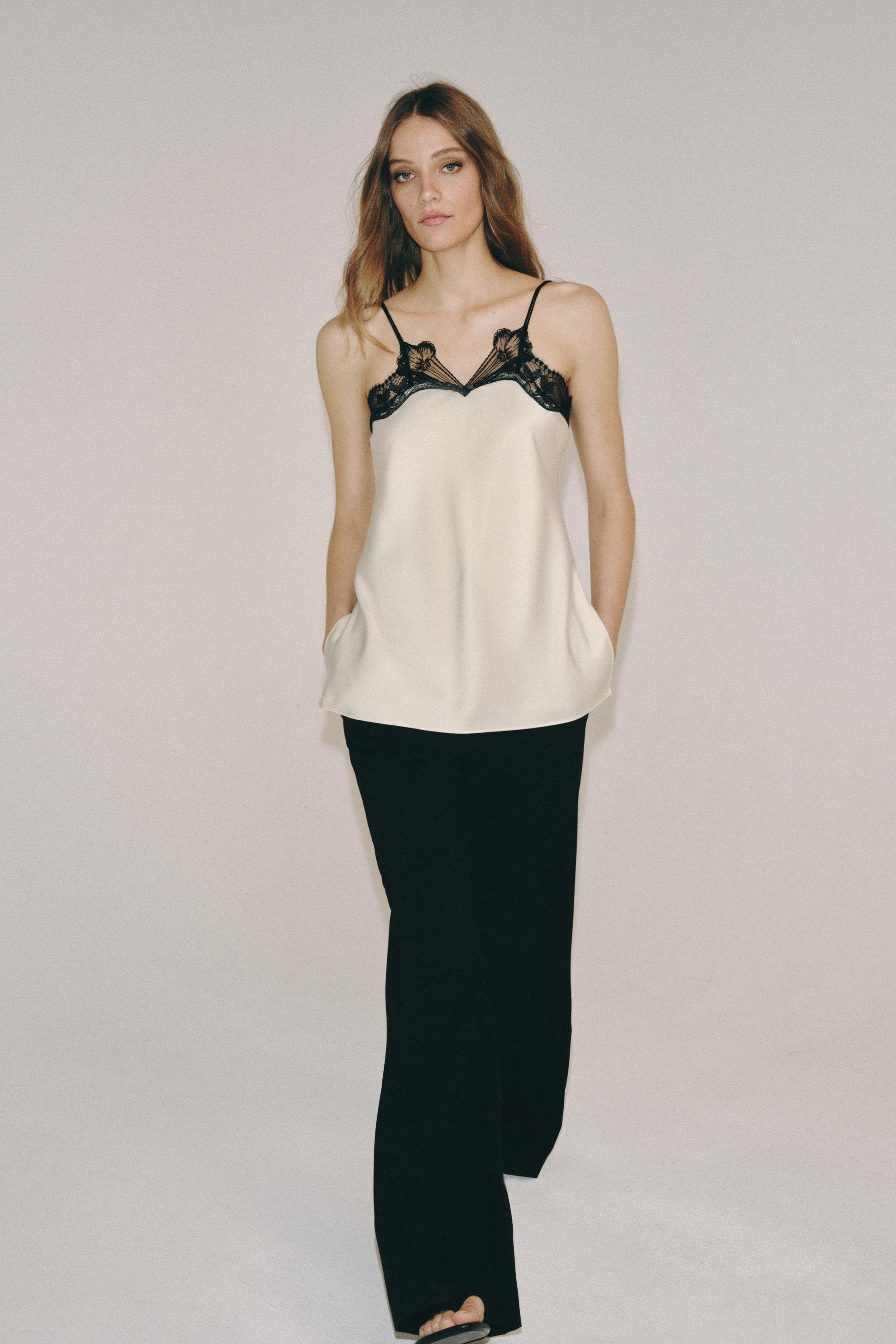 ZW COLLECTION コントラストレーストップス - エクリュ | ZARA Japan