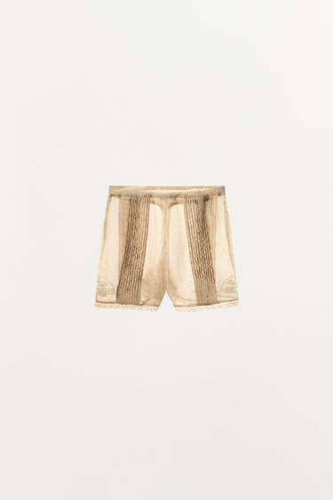 SHORT EN ORGANZA IMPRIMÉ BRODERIES - Écru de Zara - Image 2