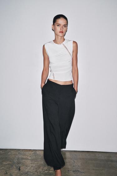 LACE POLYAMIDE TOP - Ecru by Zara