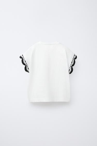 T-SHIRT MANCHES CROCHET - Blanc / Noir de Zara - Image 1