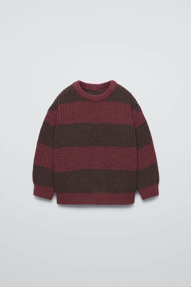 STRIPED KNIT SWEATER Burgundy ZARA Australia