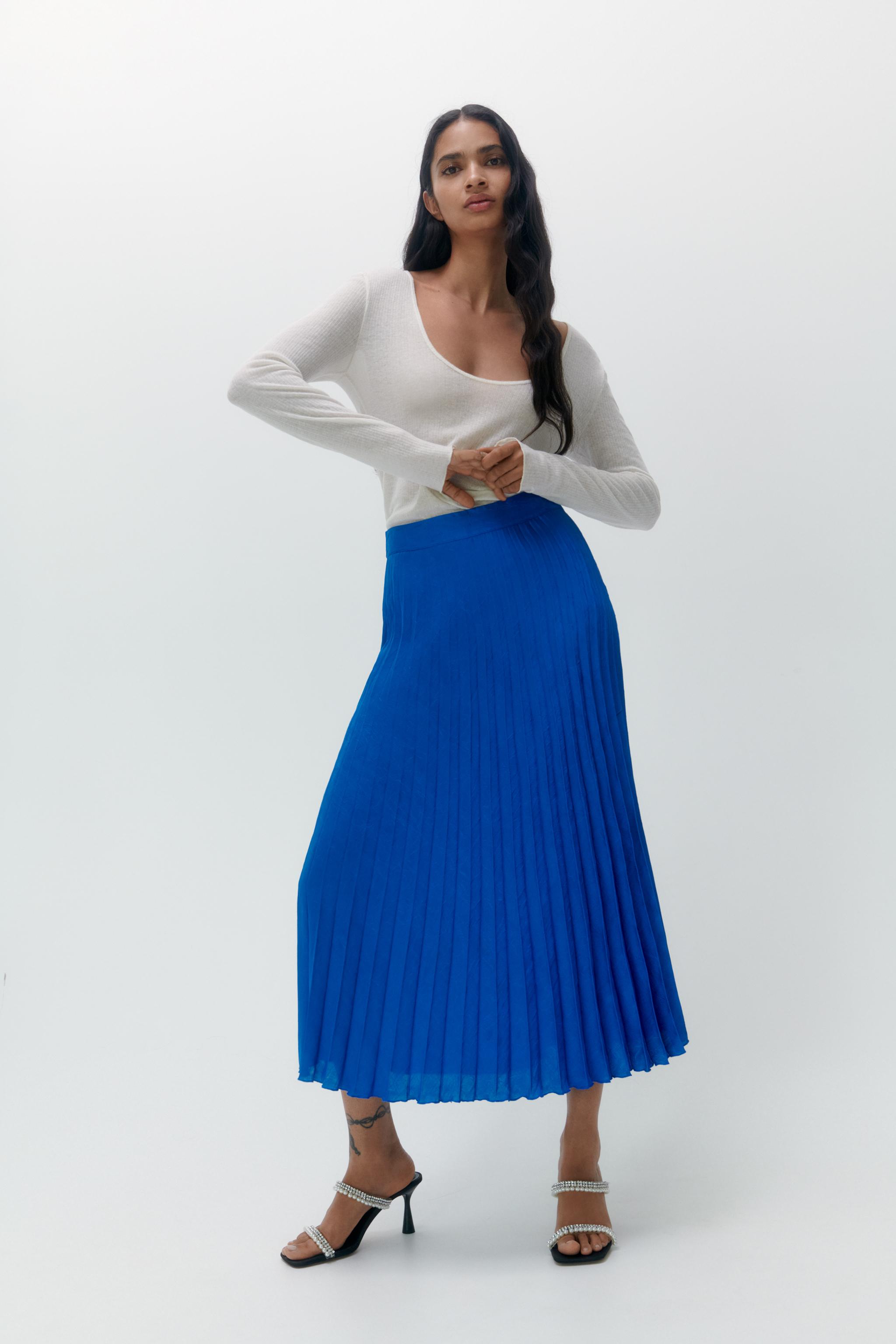 Electric blue pleated skirt hotsell