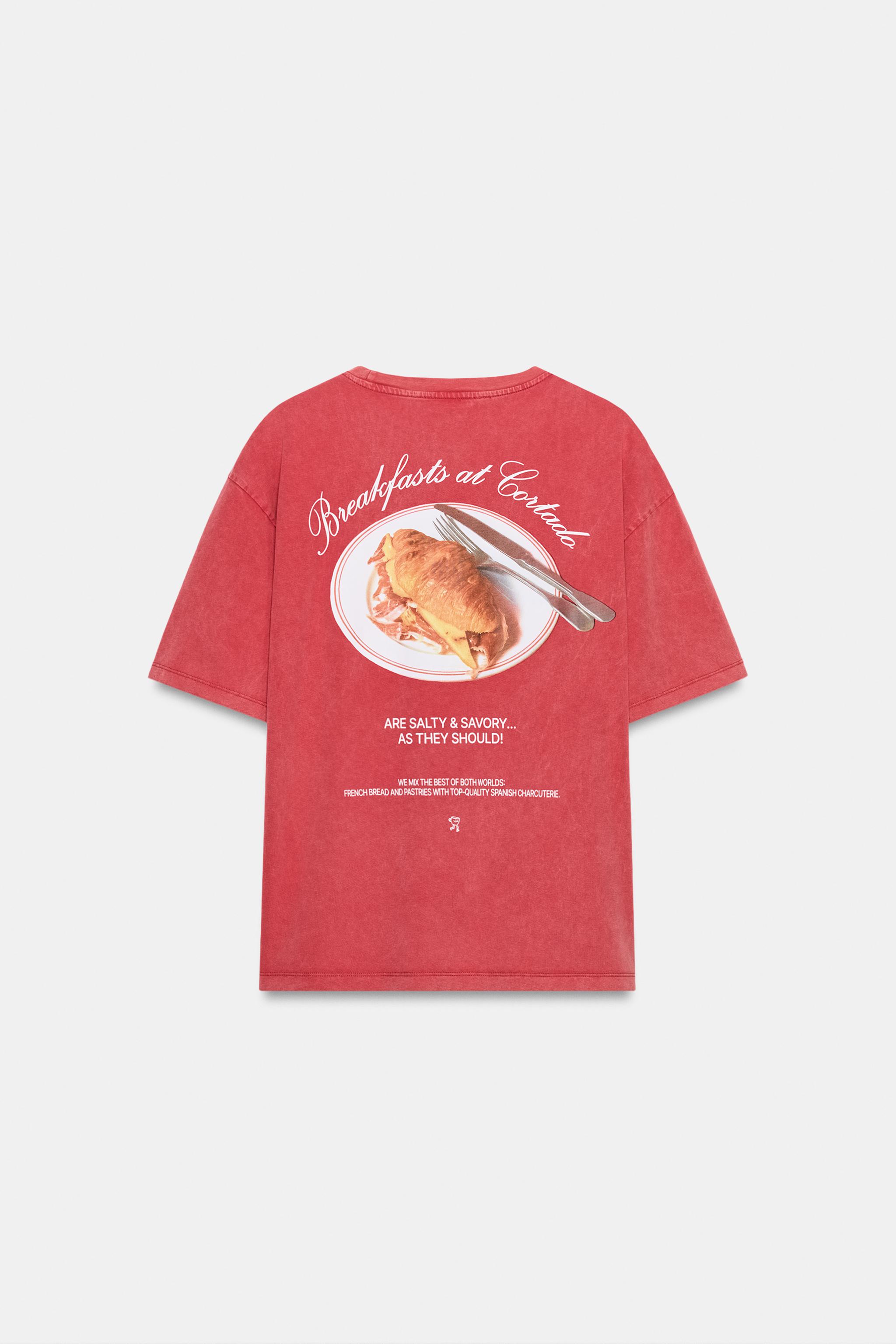 CUT PRINT WASHED EFFECT T-SHIRT