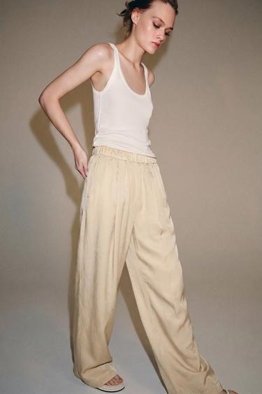 PANTALÓN BARREL SATINADO ZW COLLECTION - Beige de Zara - Imagen 0