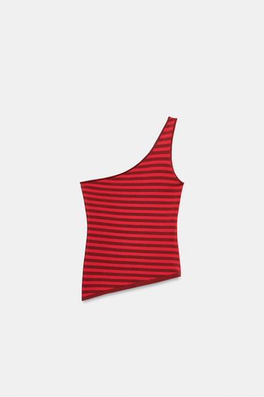 TOP ASYMÉTRIQUE À RAYURES - Rayure rouge de Zara - Image 5