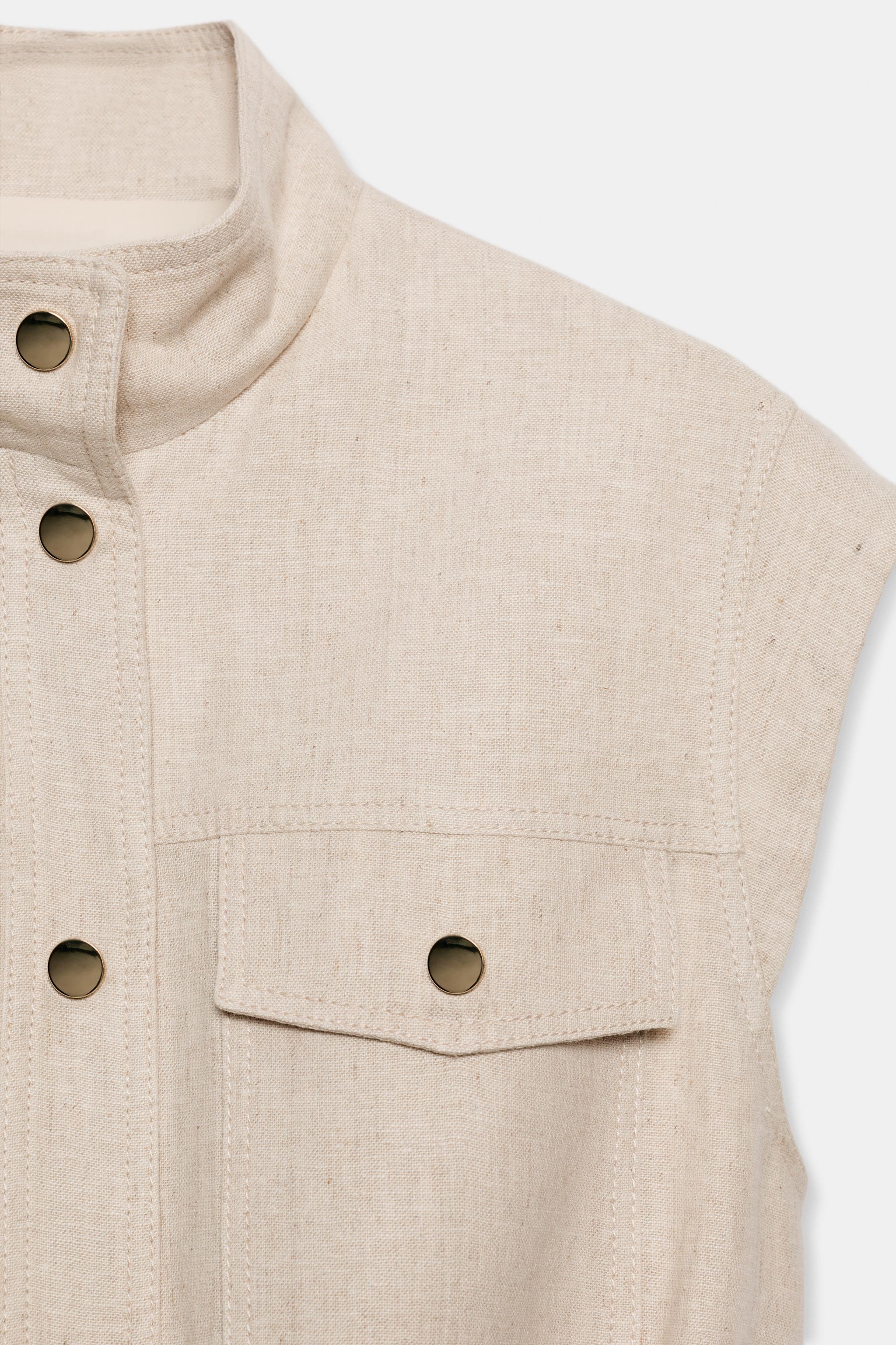 Женские жилеты Zara LINEN BLEND POCKET VEST — фото 9