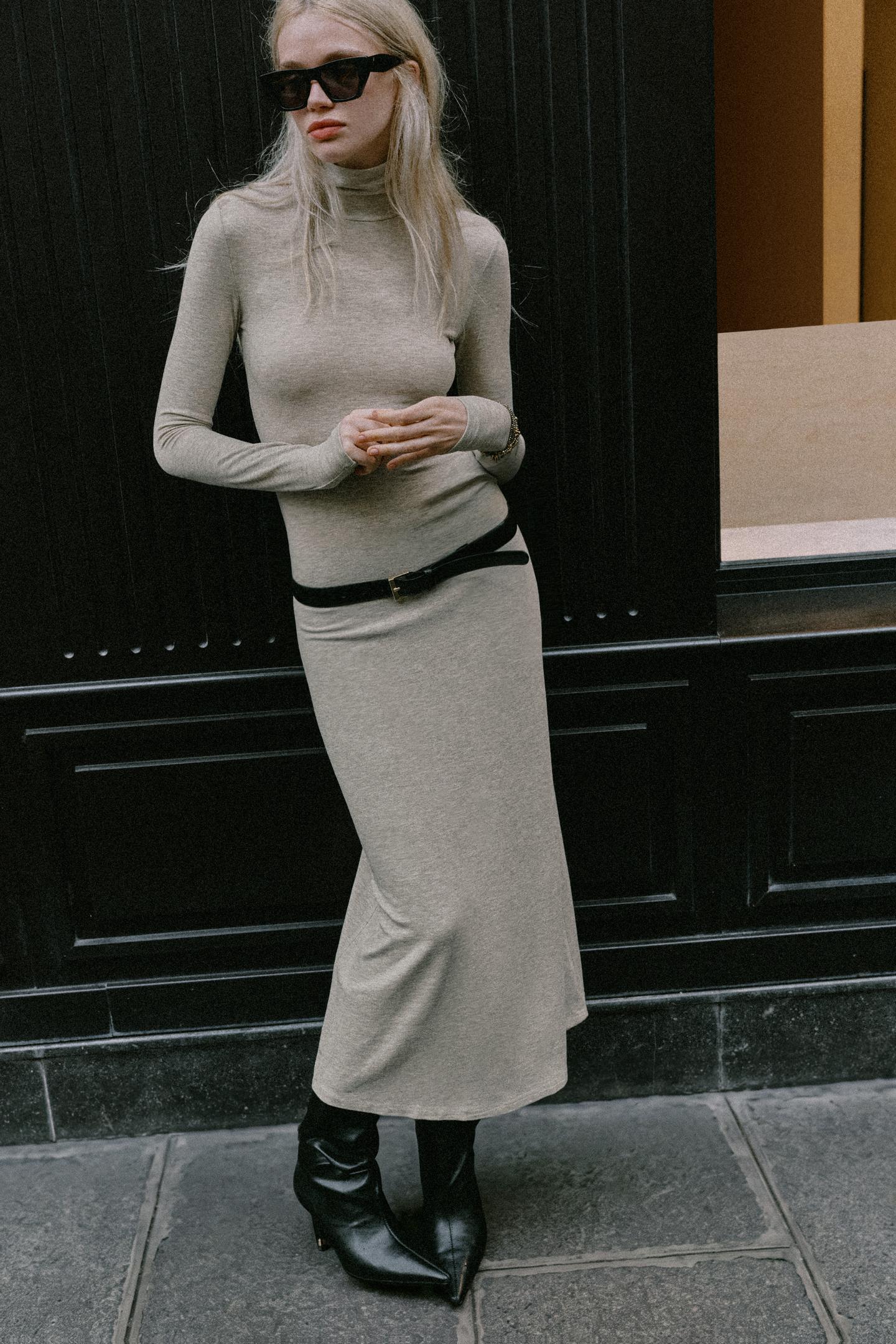 Женское платье Zara High-Neck Maxi, цвет: Светлый серый