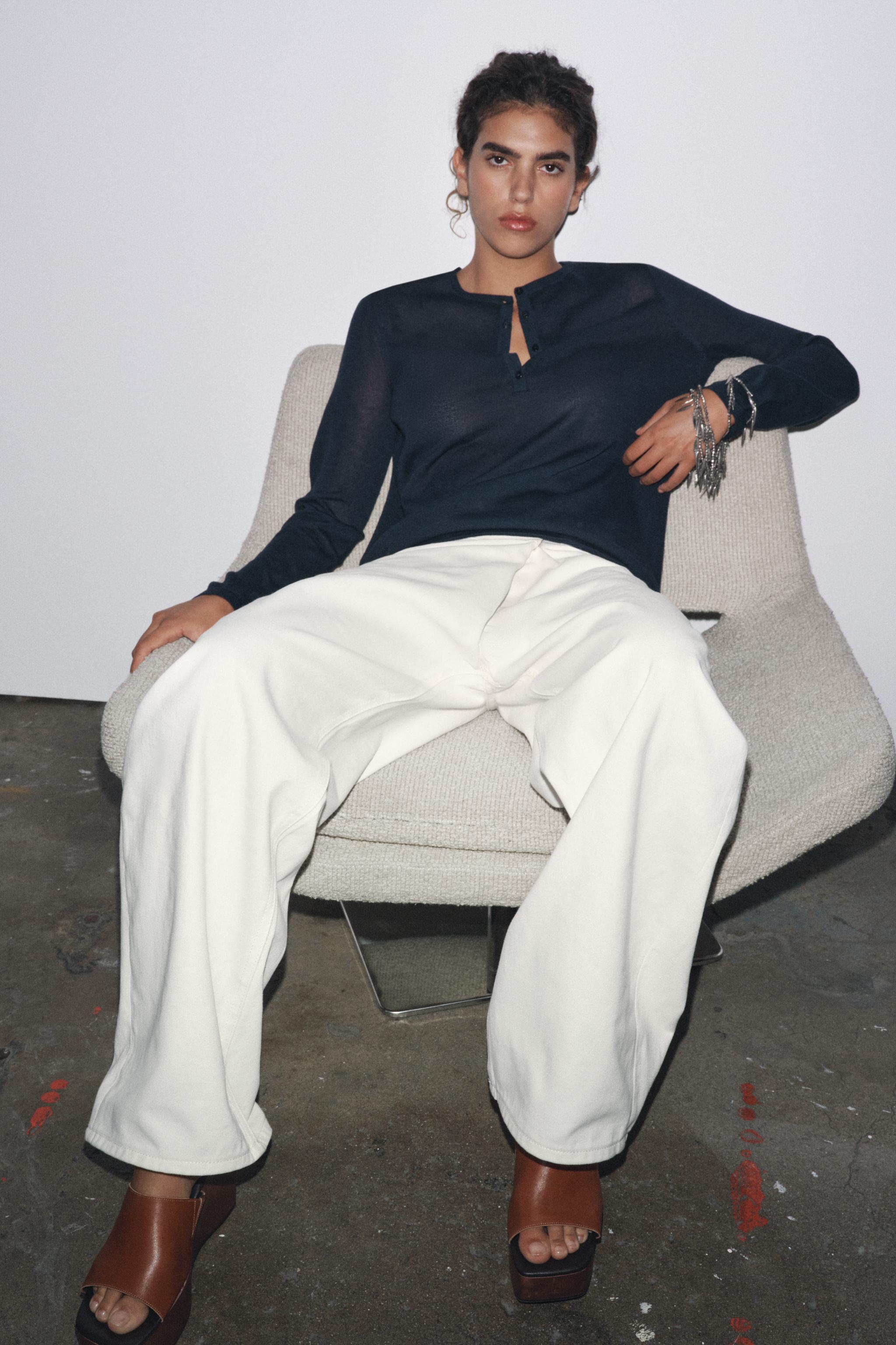 CABLE KNIT TOP 100% WOOL - Navy blue | ZARA India