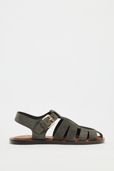 SPLIT SUEDE CAGE SANDALS - Grey by Zara - Image 1
