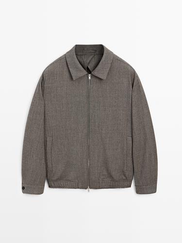 Zara 100% wool houndstooth jacket - Stone