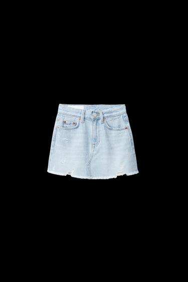 JEANSROCK MIT AUSGEFRANSTEM SAUM UND RISSEN - Hellblau von Zara