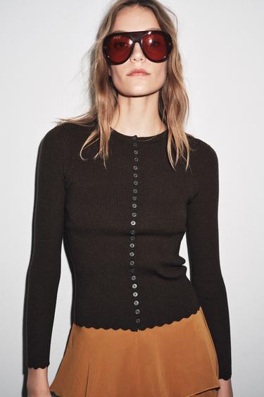 RIB KNIT CARDIGAN - Brown by Zara - Image 0