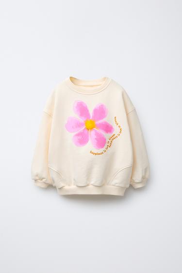 FLORAL PRINT SWEATSHIRT WITH EMBROIDERED TEXT - Ecru by Zara