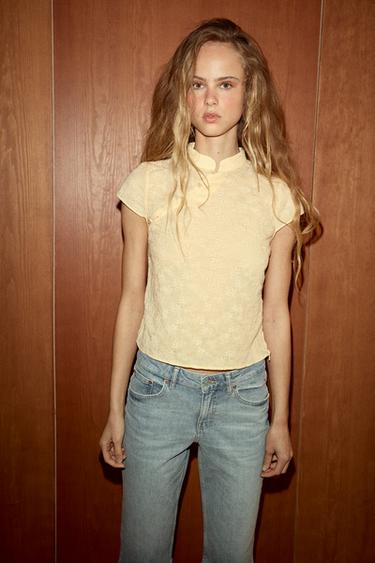CHEMISE BRODÉE COL MAO - Jaune clair de Zara - Image 2