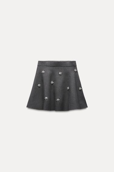 MINISSAIA DE TRICÔ COM JOIAS - Cinza-escuro da Zara