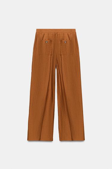 PANTALON FLUIDE EN LIN À FENTES - Curry de Zara - Image 6