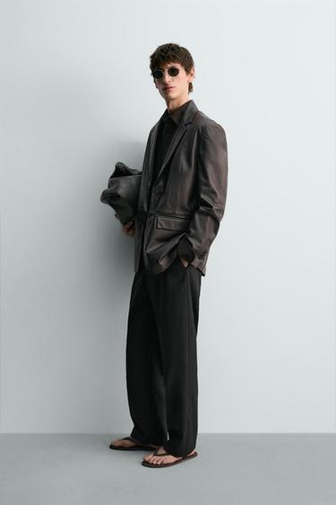 RELAXED FIT NAPPA LEATHER BLAZER - Brown by Zara - Image 3