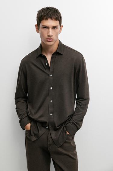 Stretch slim fit cotton shirt — Brown 2