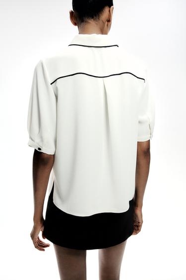 CAMISA VIVO CONTRASTE - Blanco roto de Zara
