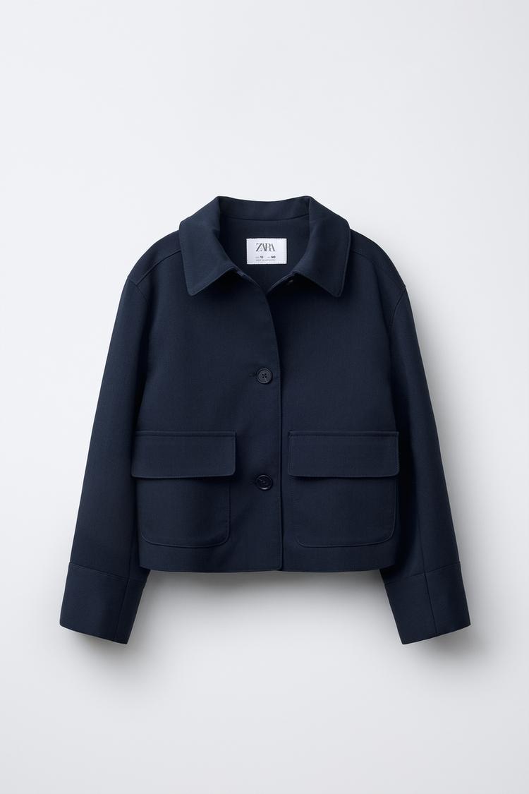 Veste Chemise Chemise Fille Zara VESTE À POCHES Bleu Marine ZARA