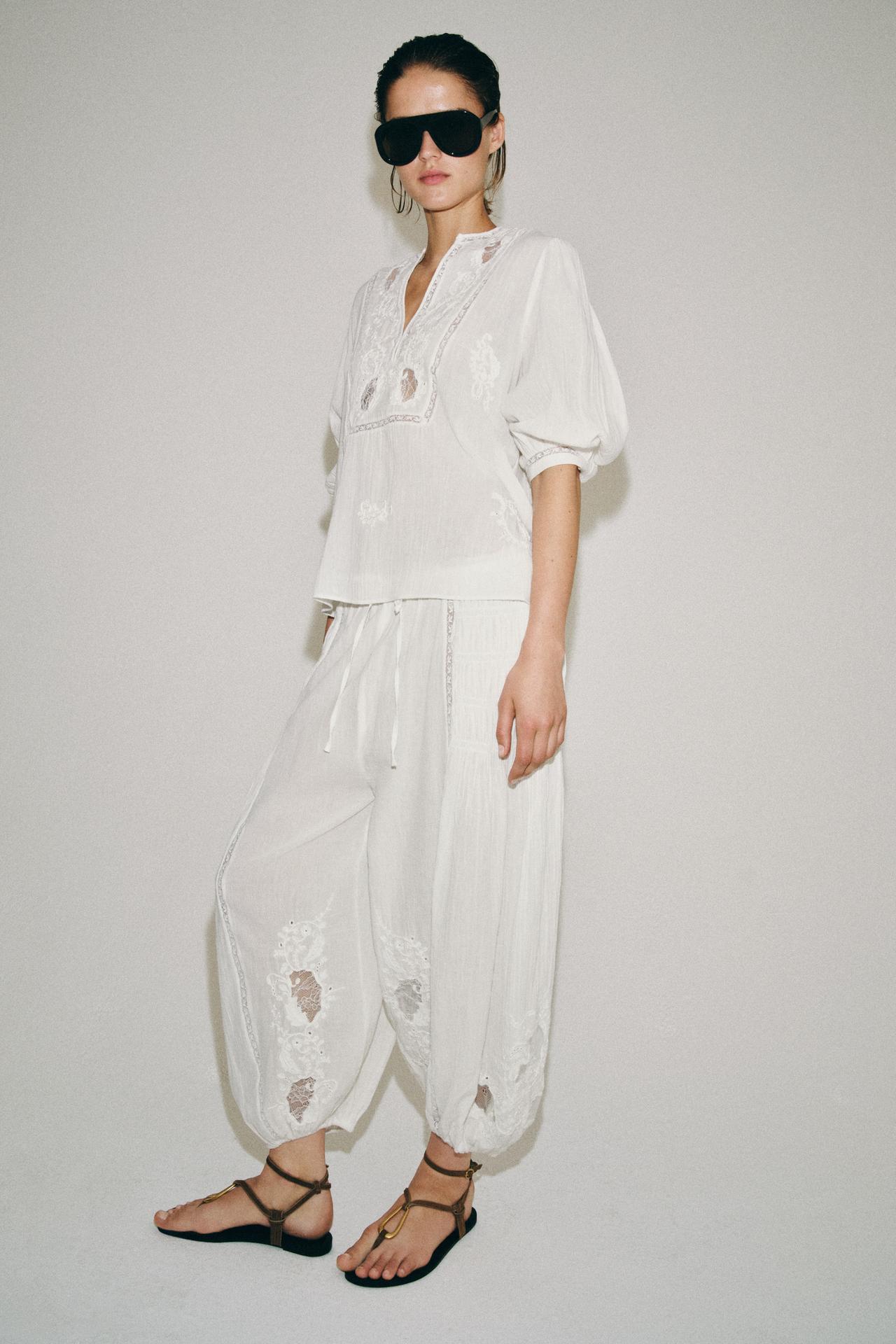 ZW COLLECTION LACE PANTS — Oyster-white