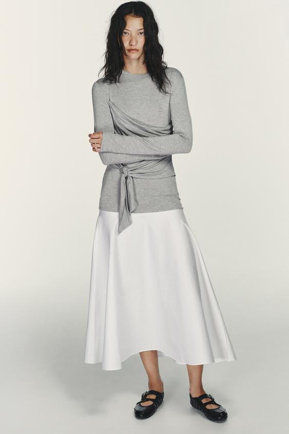 COMBINATION TIE-DETAIL MIDI DRESS