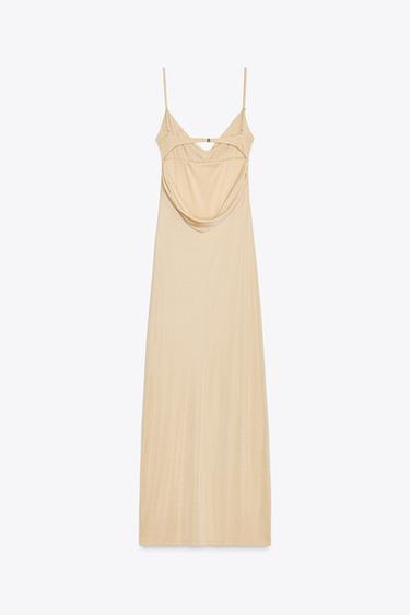 ROBE LONGUE DOS DÉCOLLETÉ DRAPÉ - Marron clair de Zara - Image 5