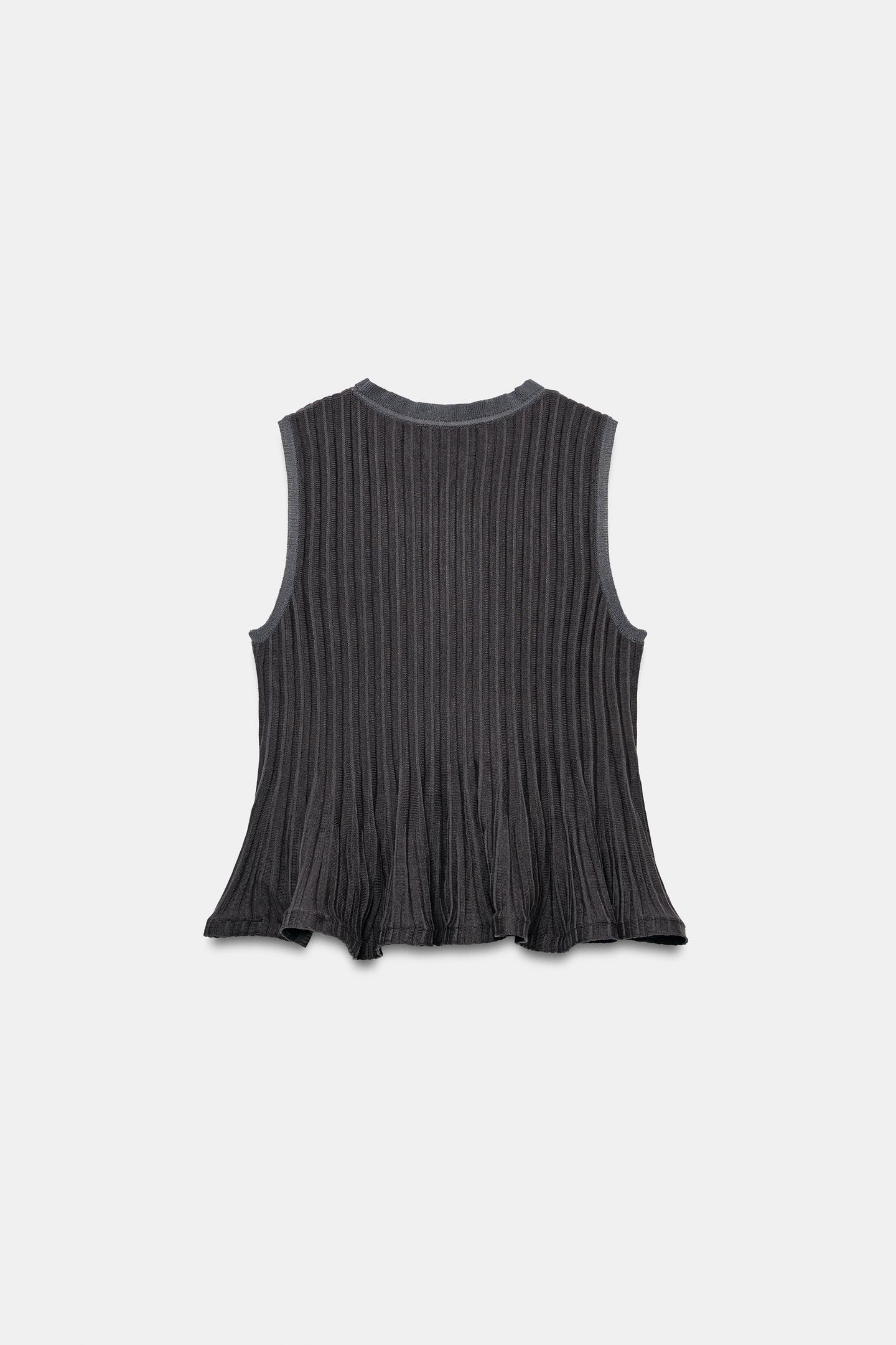 Женский топ Zara Ribbed Tank Top with Wavy Hem, цвет: Антрацитовый серый — фото 6