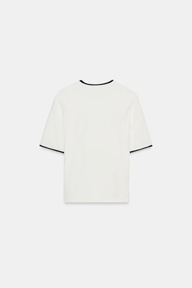 T-SHIRT INSCRIPTION LISERÉS CONTRASTANTS - Blanc de Zara - Image 1