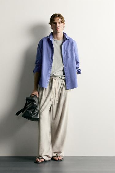 بنطلون مخطط RELAXED FIT - stone الخاص بـ Zara