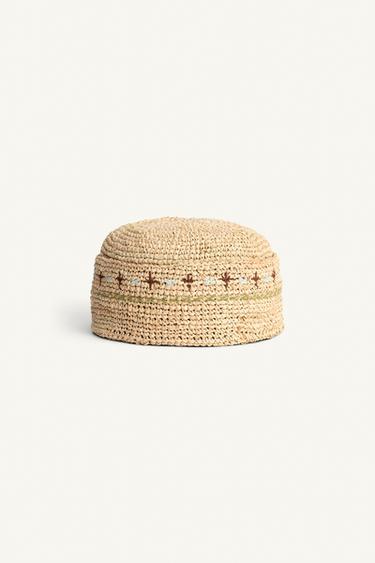 LIMITED EDITION EMBROIDERED RAFFIA CAP - Light beige by Zara