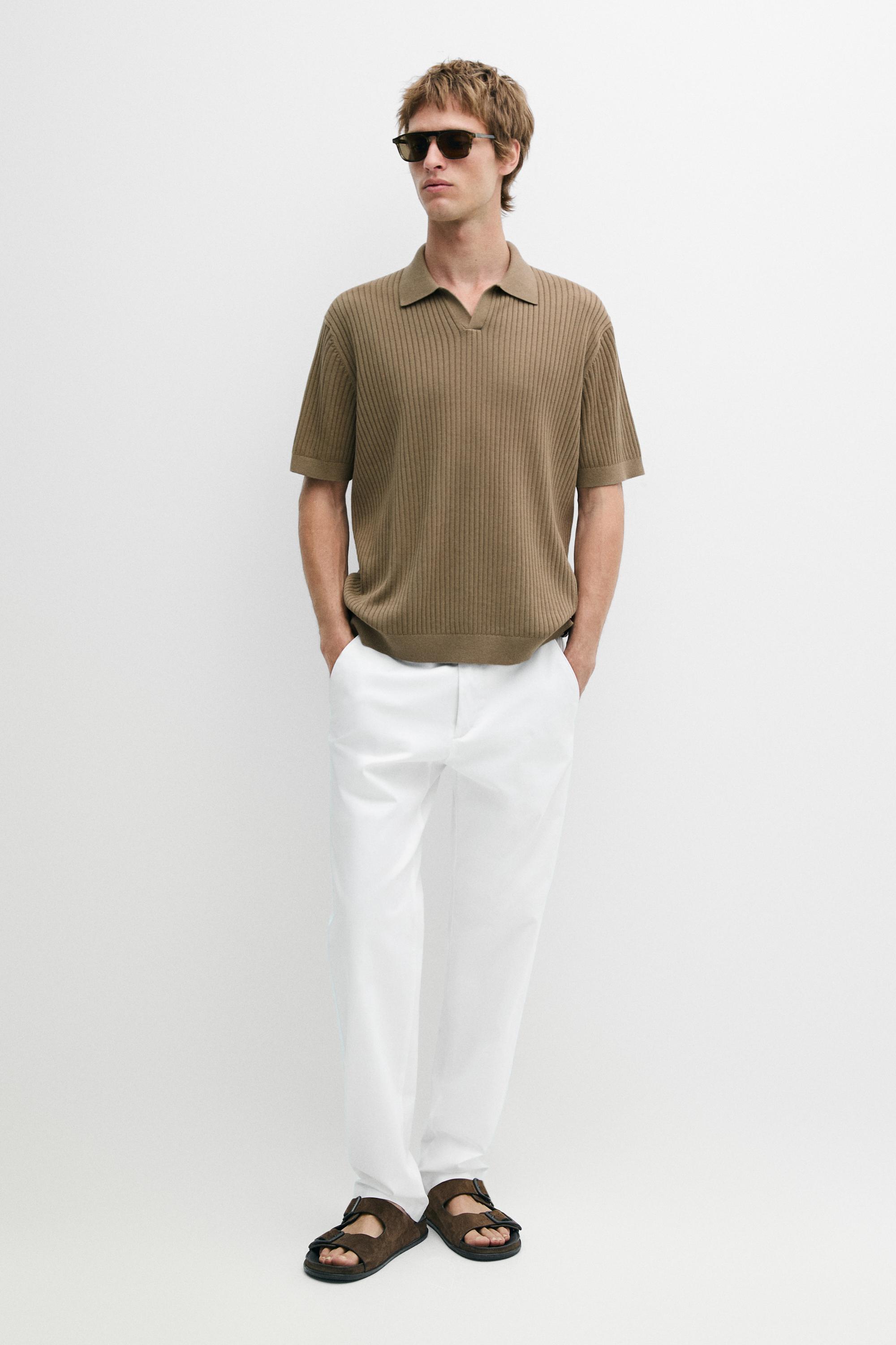 100% cotton ribbed knit polo sweater — Dark khaki