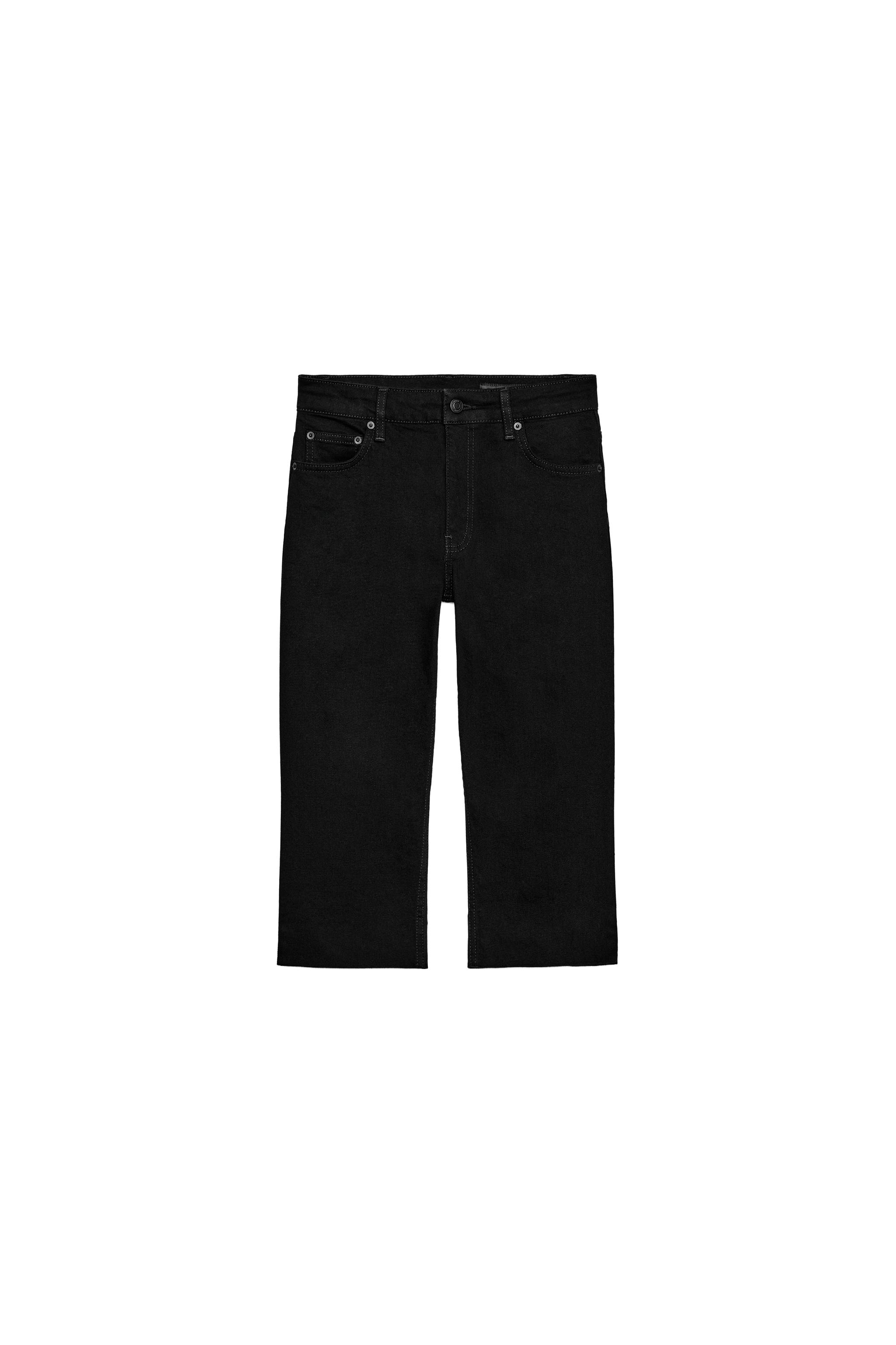 ZW コレクション ミッドライズ カプリ デニムパンツ - ブラック | ZARA